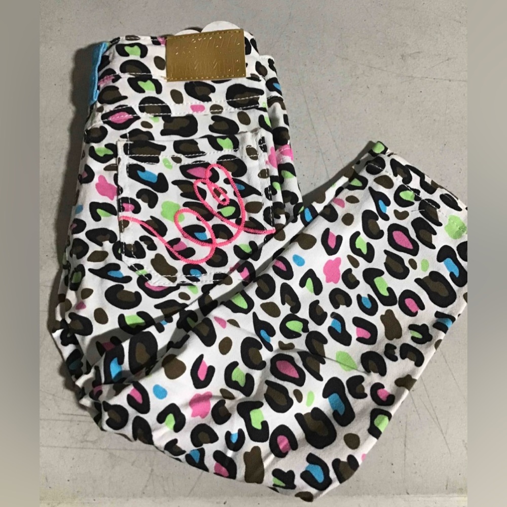 Little MissMatched multi-colored Cheetah print Jeans, size 12